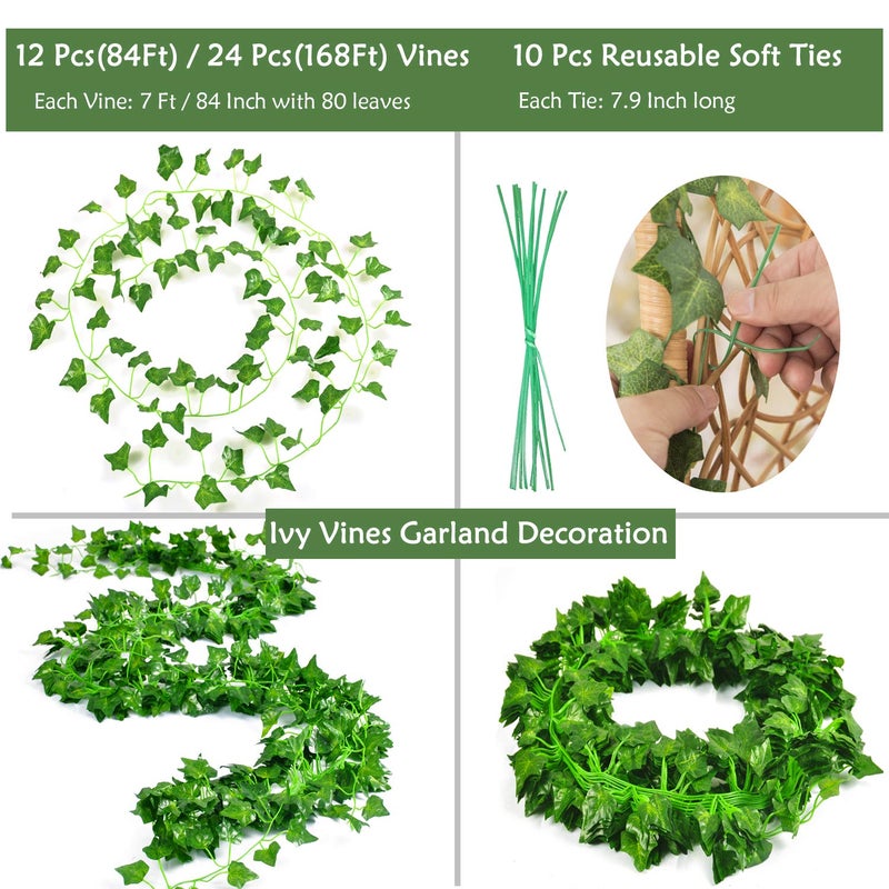 Naidiler 84 Ft 12 Strands Fake Ivy Leaves Artificial Ivy Garland Greenery Decor Faux Green Hanging Plant Vine for Wall Party Wedding Room Home Kitchen Indoor & Outdoor Decoration - Image 2